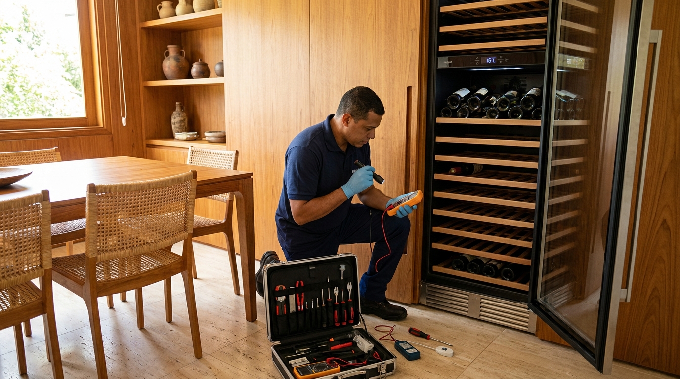 Substituição de termostato em adega climatizada em visita técnica em Natal‑RN