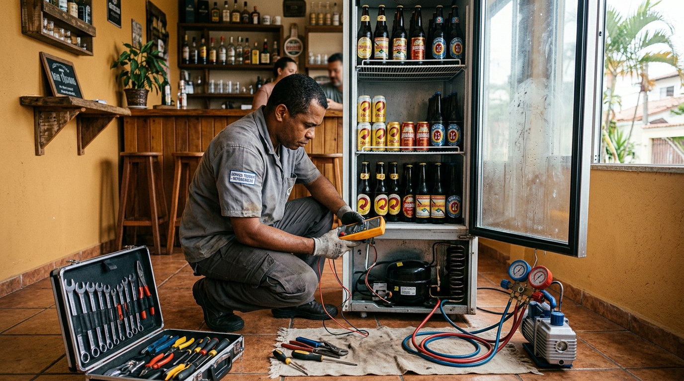 Substituição de termostato de cervejeira em serviço técnico em Natal‑RN